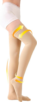 TOFLY® Medical Thigh High Compression Stockings for Women & Men, Closed Toe, Opaque, Firm 20-30mmHg Graduated Compression Socks with Silicone Band, Support for Varicose Veins, Edema, Travel,Beige L