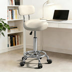 Saddle Stool with Back and Ring Pedal, Adjustable Hydraulic Rolling Chair with Wheels for Salon, Spa, Medical, Massage & Drafting Use White