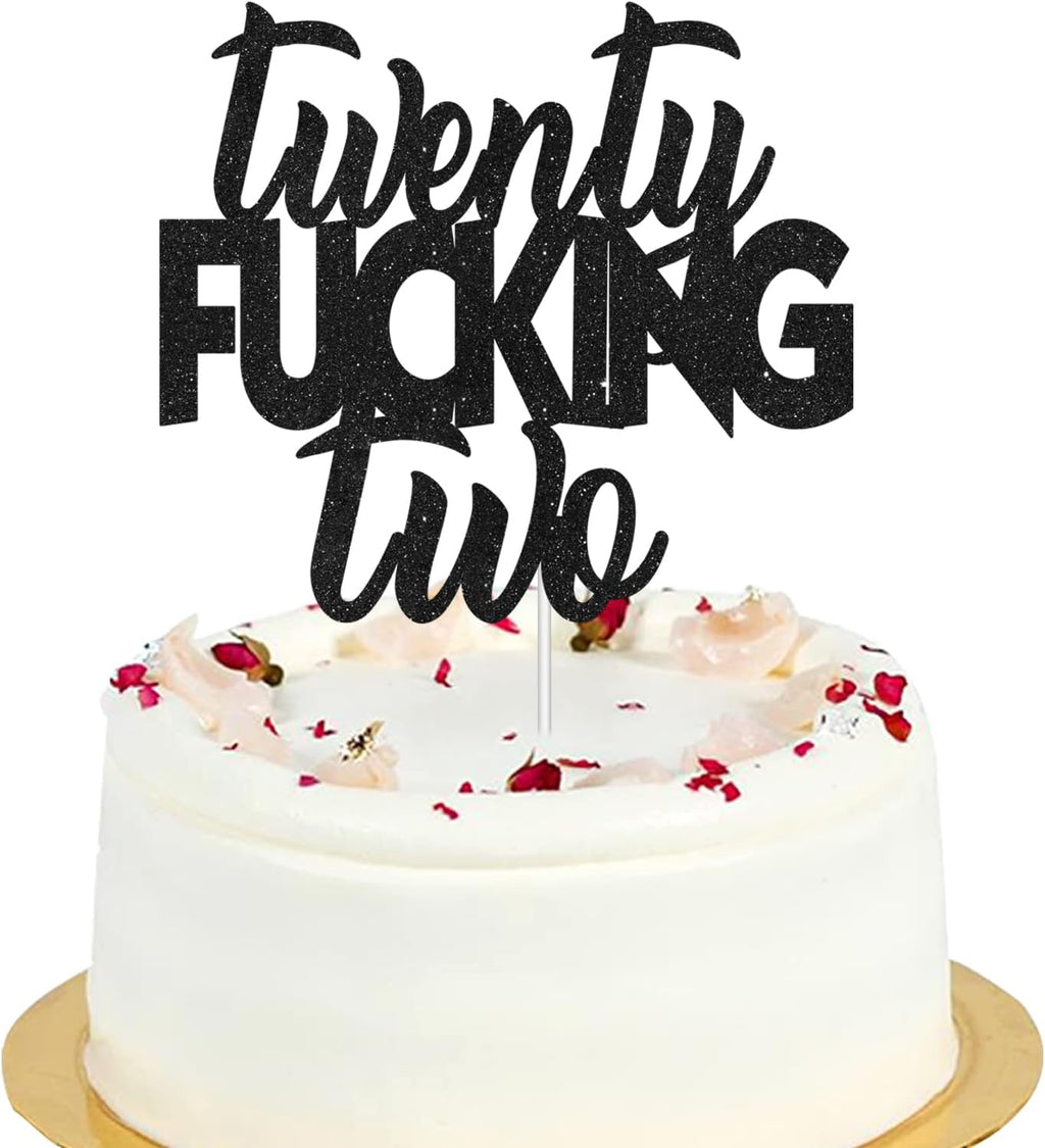Twenty-two Glitter Black Happy Birthday Cake Topper - 22 Years Old Birthday Anniversary Party Decorations 22nd Birthday Party Supplies For Adult