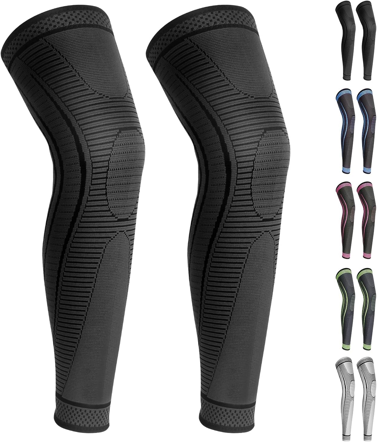 2 Pack Full Leg Compression Sleeves for Men And Women Long Knee Brace Support for Basketball, Running, Workout, Cycling, Sport
