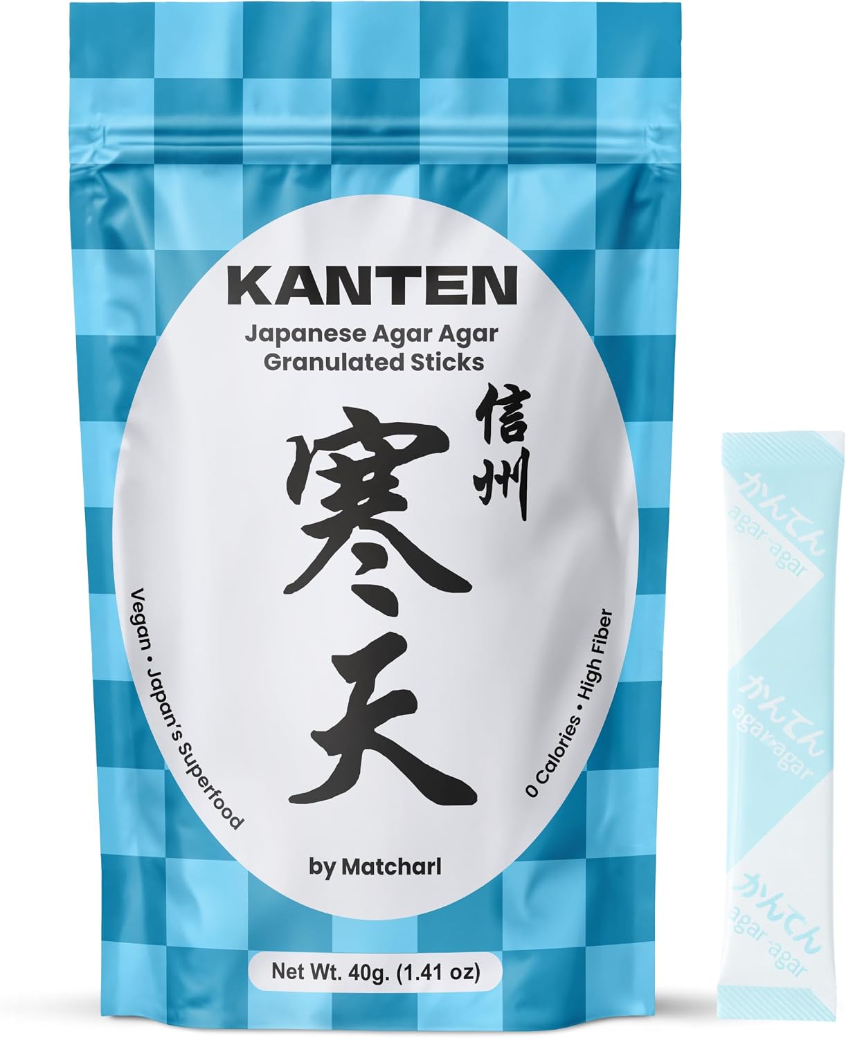 Matcharl KANTEN Premium Japanese Agar Agar Powder | GLP-1 Inspired Fiber Support | Natural Vegan Gelatin Substitute from Shinshu Japan | High-Fiber Superfood for Fullness & Gut Health | 40g (2g x 20 Sticks)