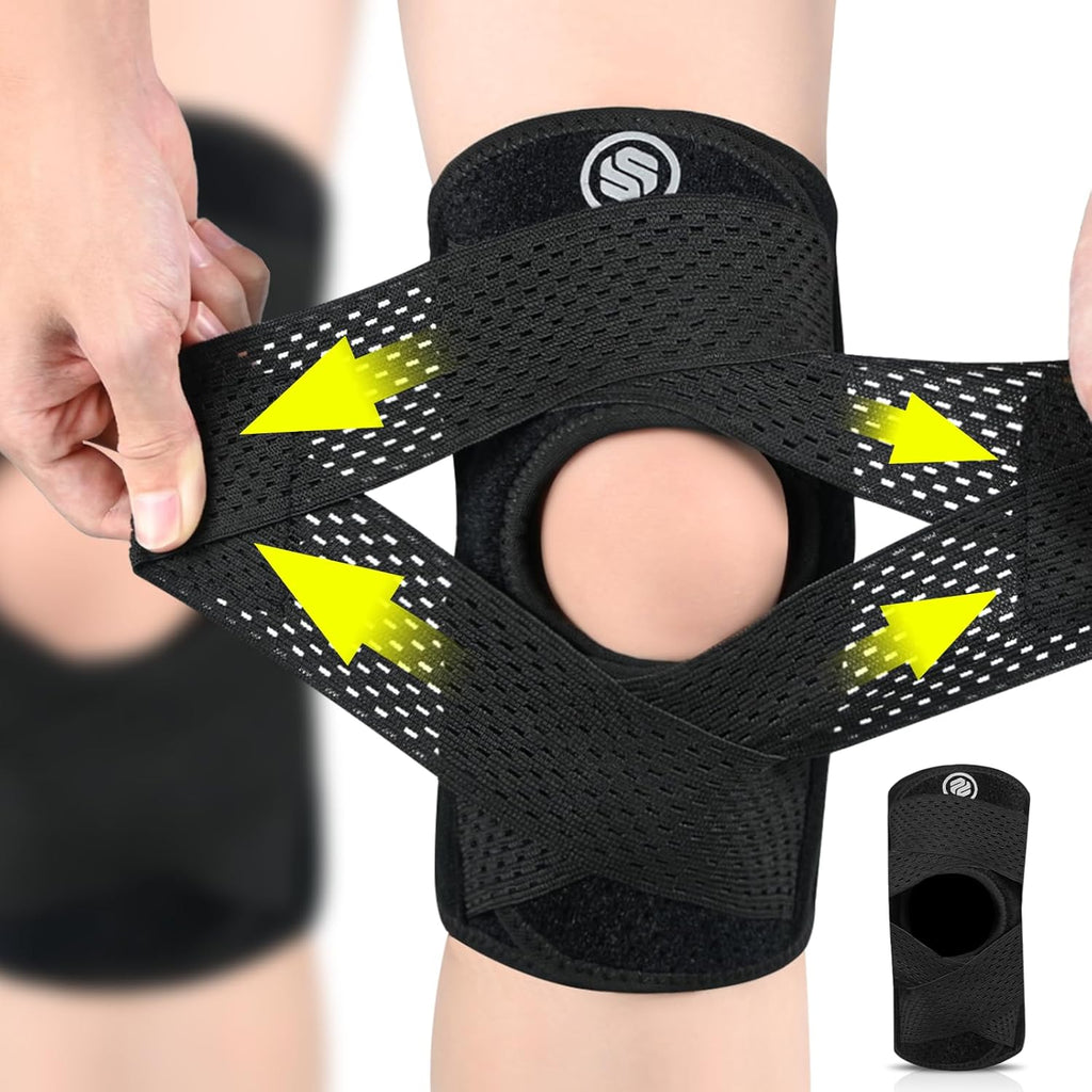 Knee Brace for Women & Men Breathable Compression Knee Support with Side Stabilizers for Knee Pain Adjustable Knee Wrap for Running, Meniscus Tear, ACL, MCL, Arthritis Relief (Black, Medium)