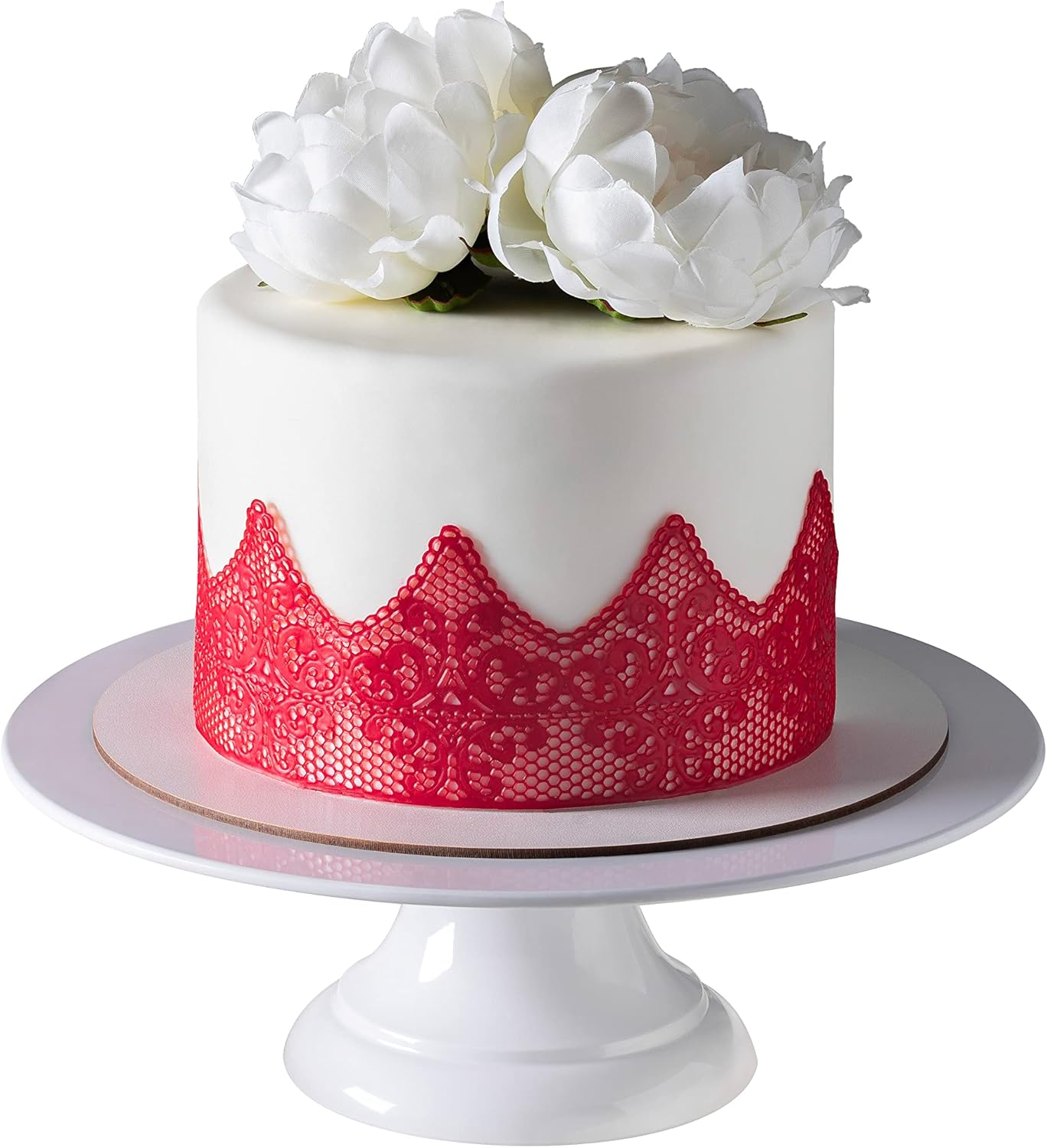 Art-Sweet Premade Cake Lace - Ready to Use Edible Cake Lace Decoration - Sugar Decorations for Cakes - Edible Ribbon - Incl.3 pieces (Red)