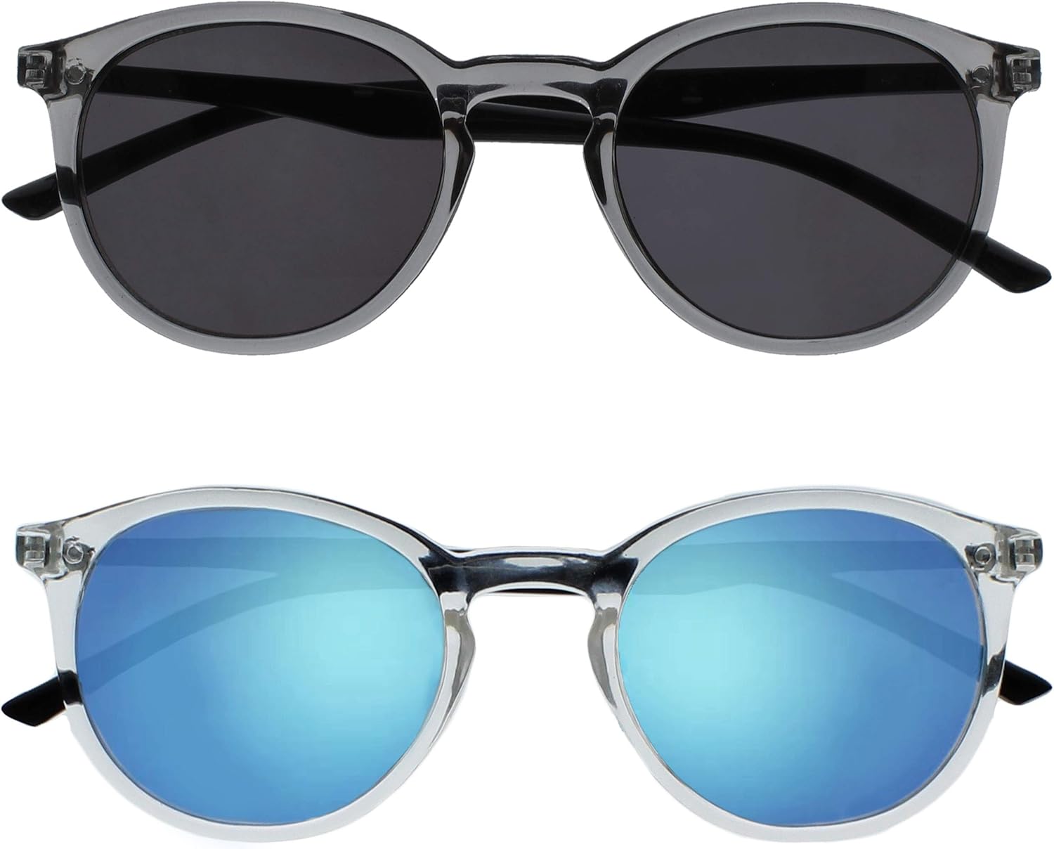 OPULIZE MET Reading SunGlasses for Women Men, Large Frame with UV400 Protection, Grey,Clear +2.5 (Pack of 2)
