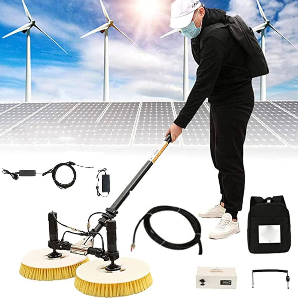 Solar Panel Cleaning Telescopic Rod - 3.5M/5.5M/7.5M Efficient Electric Brush with Double Discs, Automatic Water Sprayer & Special Roof Water Brush,5.5m