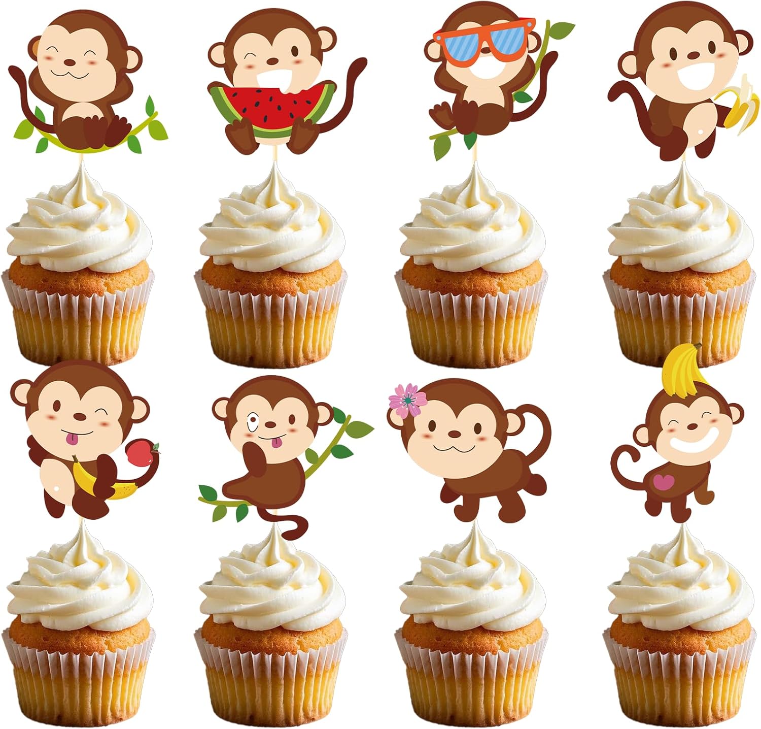 Monkey Birthday Party Decorations - 40PCS Monkey Cupcake Toppers Decoration Animals Themed Cupcake Picks Decor for Baby Shower Supplies
