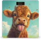 Cute Cow with Tongue Bees Digital Bathroom Scale for Body Weight Lighted LCD Display Round Corner