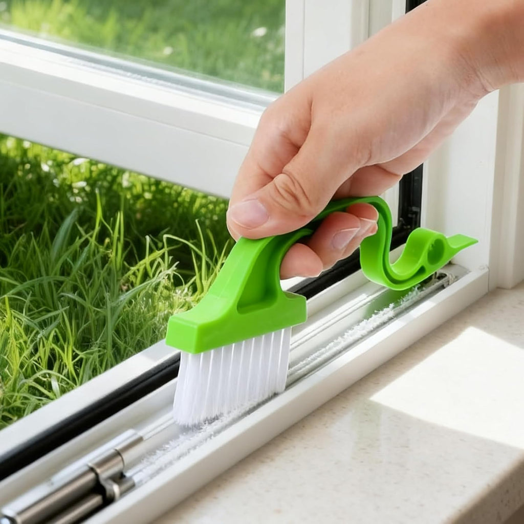 Window Track Cleaning Brush, Hand-held Magic Window Track Cleaning Tools, Ergonomic Handle, for Sliding Door, Sill, Multipurpose(Green)