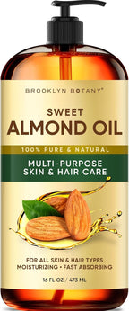 Brooklyn Botany Sweet Almond Oil | for Skin, Hair and Face | 16 Fl Oz | 100% Pure and Natural | Carrier Oil for Essential Oils, Aromatherapy and Massage | Hexane Free