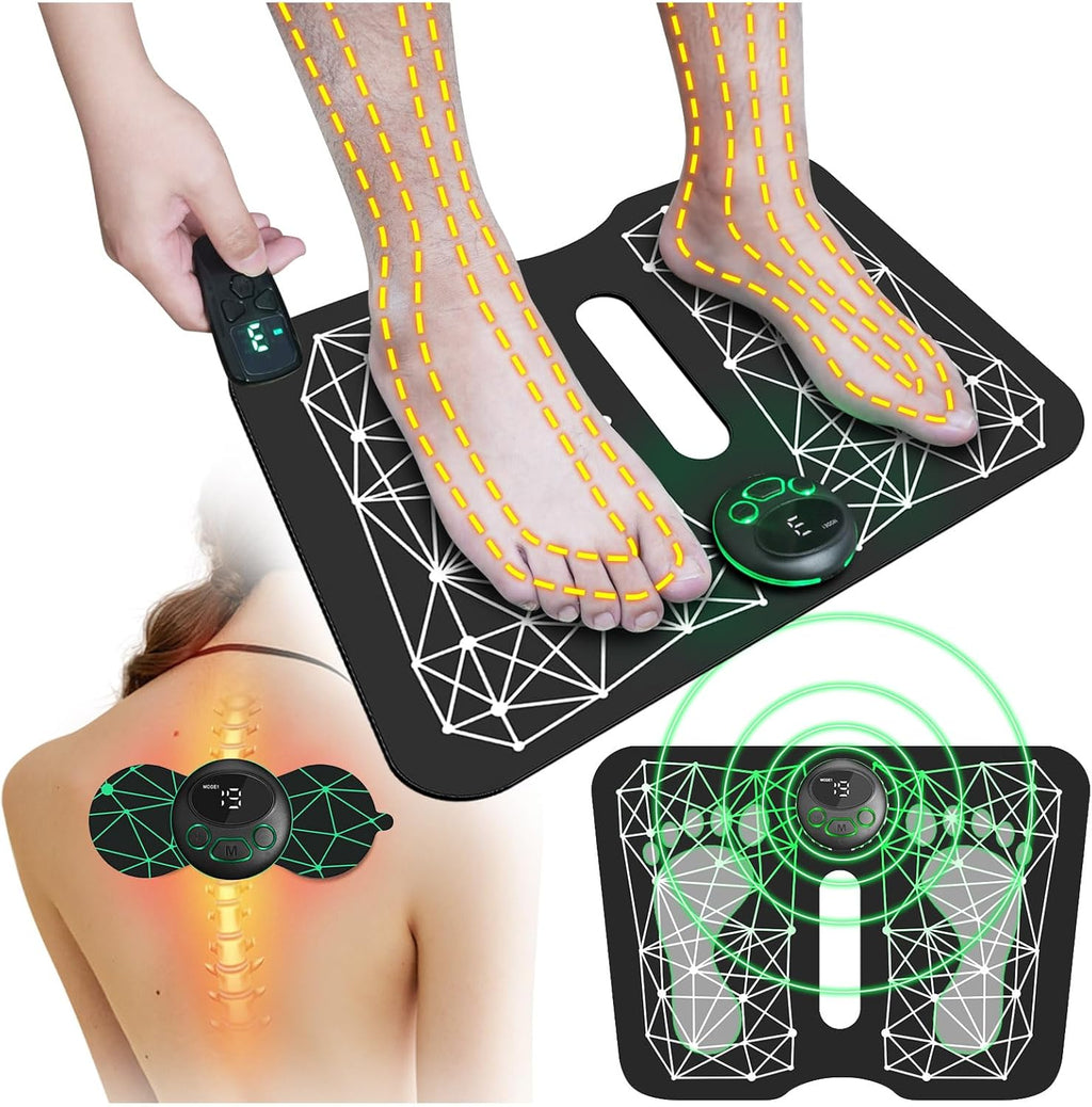 EMS Foot Massager Mat Acupressure for Neuropathy with Remote Control Legs Foot Stimulator Massager Machine Electric Pulse Pad for Muscle Relaxation Pain Relief 8 Modes 19 Levels Intensity