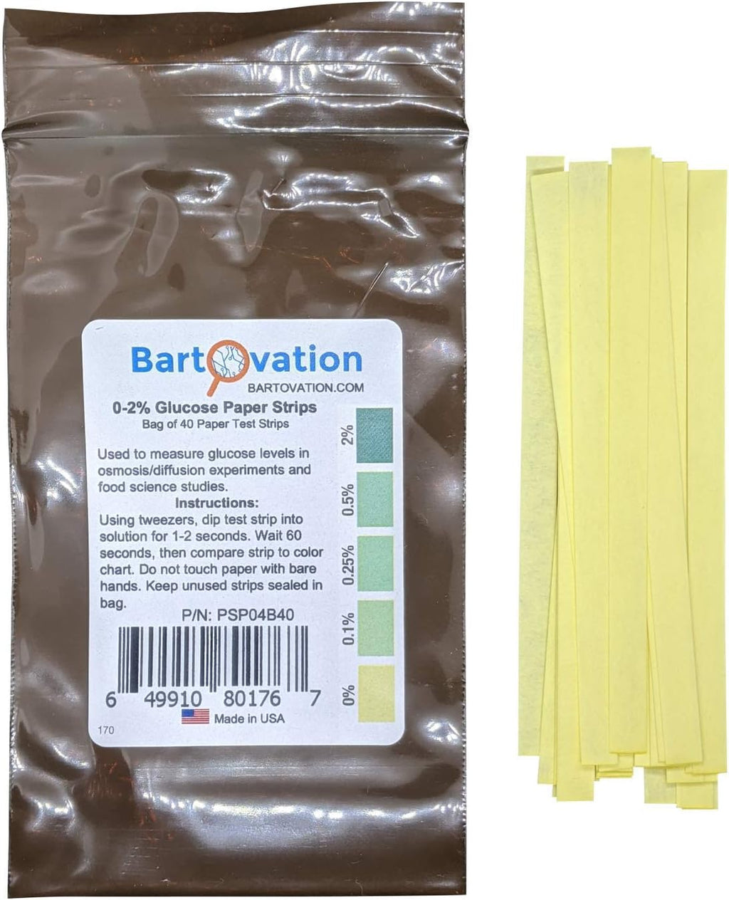 Scientific Glucose Test Paper Strips 0-2% [Bag of 40 Paper Strips] for Food Science or Osmosis/Diffusion Experiments