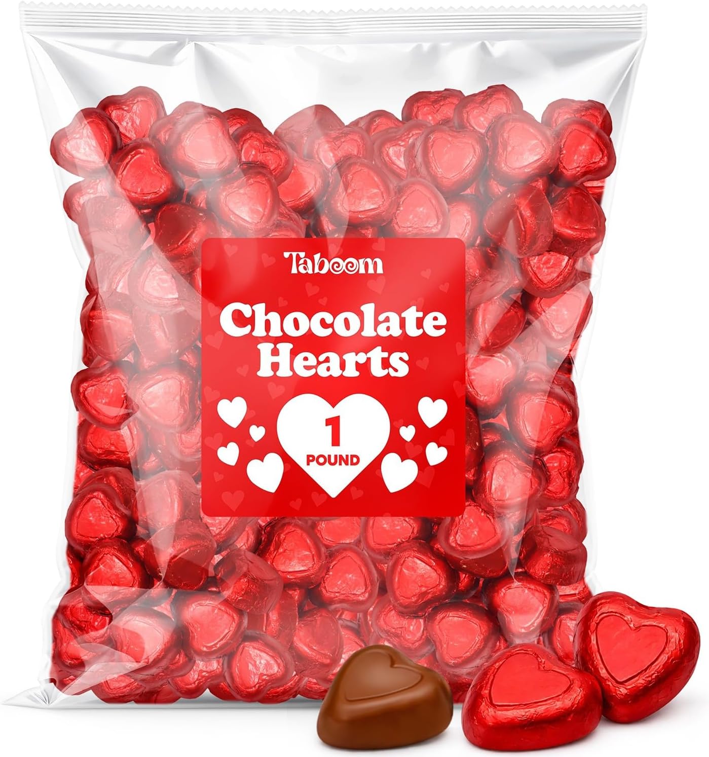 Milk Chocolate Hearts Candy - Red Foil Wrapped Creamy Chocolate Hearts, 1 Pound Bulk Chocolate for Parties, Decorations, Gift Bags & Treats
