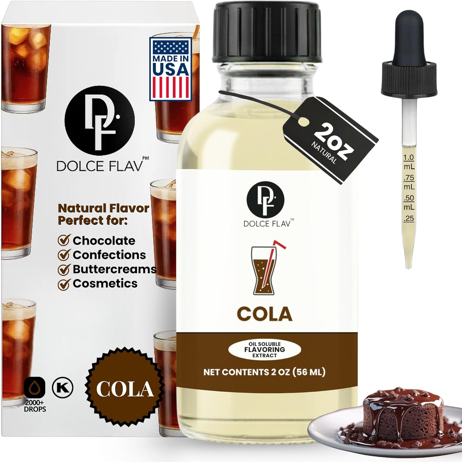 Dolce Flav Natural Cola Extract - 2 Ounce Oil-Soluble Multipurpose Flavoring Ideal for Candy Making, Baking, Lip Balm, and Ice Cream - Perfect Kitchen Gift for Holidays
