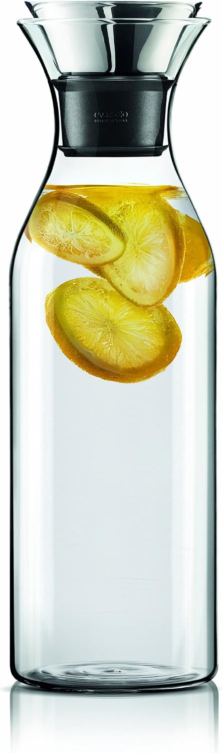 EVA SOLO | Fridge Carafe 1.4L | For Hot & Cold Drinks | 100% drip-free | Dishwasher-safe Borosilicate Glass | Stainless steel & Silicone Pouring Lip | Fits Most Refrigerator Doors | Danish Design