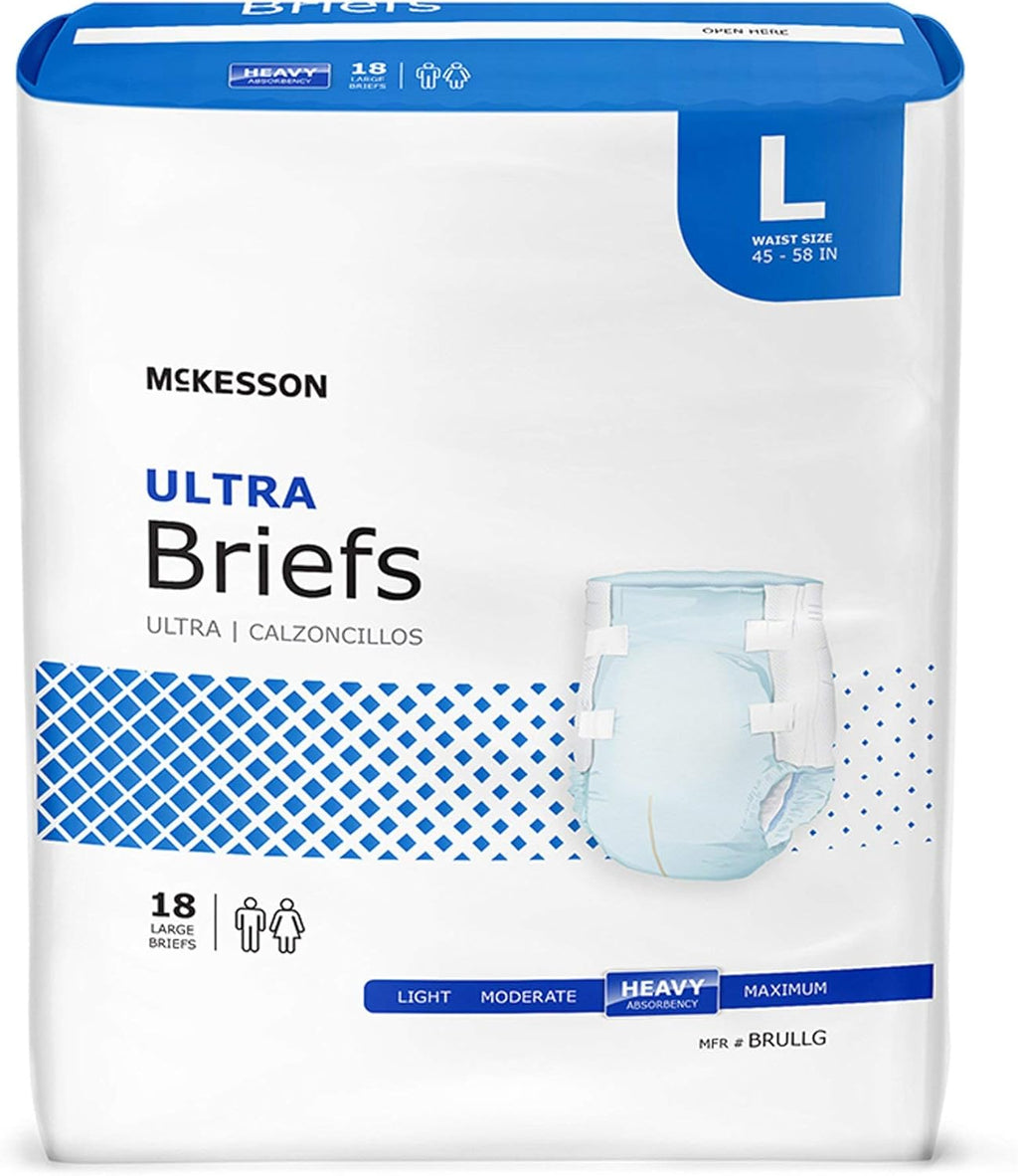McKesson Ultra Briefs, [72 Count], Size L, 45-58 in. Incontinence Adult Diapers, Heavy Absorbency, Unisex, Disposable, Elastic Leg Gathers and Contoured Fit for Men and Women