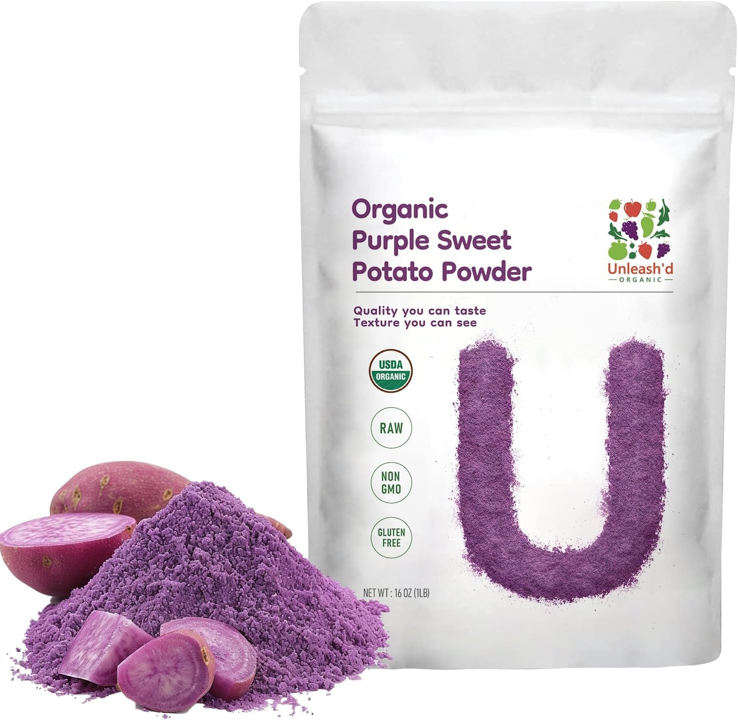 UNLEASH'D ORGANIC Organic Purple Potato Powder 16 oz – 100% Pure Natural Superfood, Rich in Antioxidants & Plant Nutrients