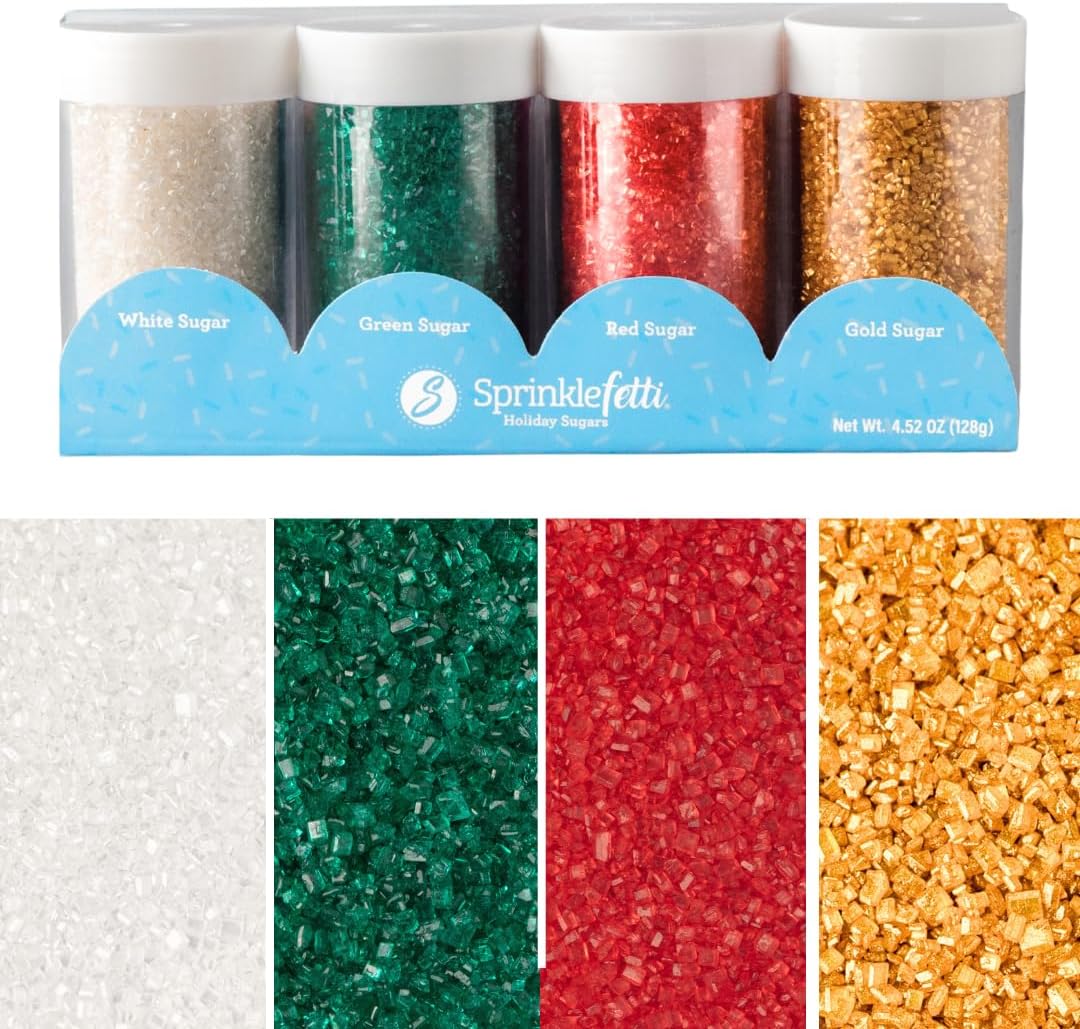 Sweets Indeed Sprinkles, 4 Pack, Edible Sprinkle Mix, Perfect for Cake Decorations, Baking, Ice Cream, Cookies, Cupcake Topper (Holiday Sugar)