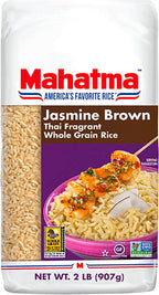 Mahatma Brown Jasmine Rice Bag 2lb, Brown Thai Jasmine Rice, Microwave Rice in 20 Minutes or Cook on Stovetop in 30 Minutes