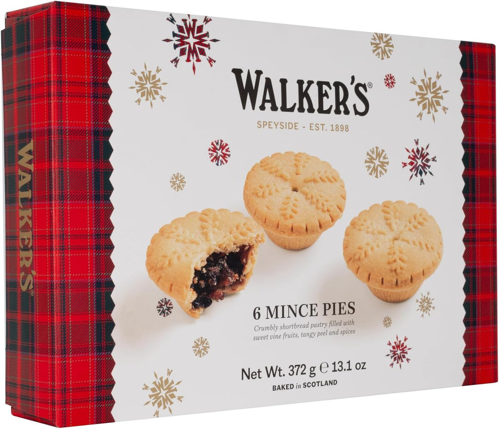 Holiday Mini Mincemeat Tarts - 1 Box, 6 Pieces Luxury Mincemeat Inside, 13.1 Ounce | Buttery Pie Pastry | Perfect Pie for Holidays, Birthdays | by Walkers