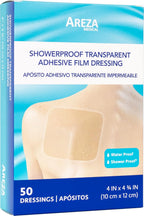 Areza Medical Showerproof Transparent Adhesive Film Dressing 4 inch x 4 inch 3/4" 50 Per Box - 50 Count (Pack of 1)