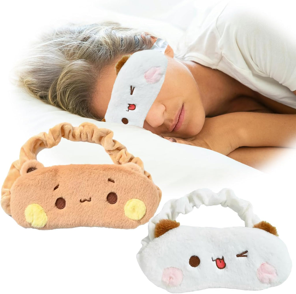 2Pack Cute Bear Sleeping Mask Soft Plush Eye Cover Eyeshade for Women Gift