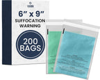 6x9 Clear Poly Bags with Suffocation Warning 200 Count – Permanent Seal Adhesive, Durable BPA-Free Plastic – Crystal Clear Packaging Bags for FBA, Clothes, Shipping, Retail, Storage and Mailing