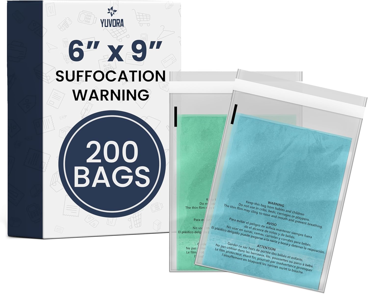 6x9 Clear Poly Bags with Suffocation Warning 200 Count – Permanent Seal Adhesive, Durable BPA-Free Plastic – Crystal Clear Packaging Bags for FBA, Clothes, Shipping, Retail, Storage and Mailing