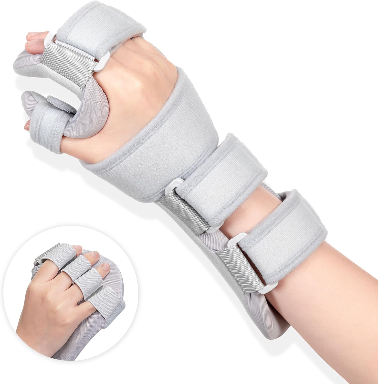 Fanwer Stroke Resting Hand Splint Left&Right, Hand Brace Splint for Stroke Patients - Functional Night Immobilizer Wrist Finger Brace Support for Straightening Fingers, Arthritis, Carpal Tunnel Syndrome (Right)