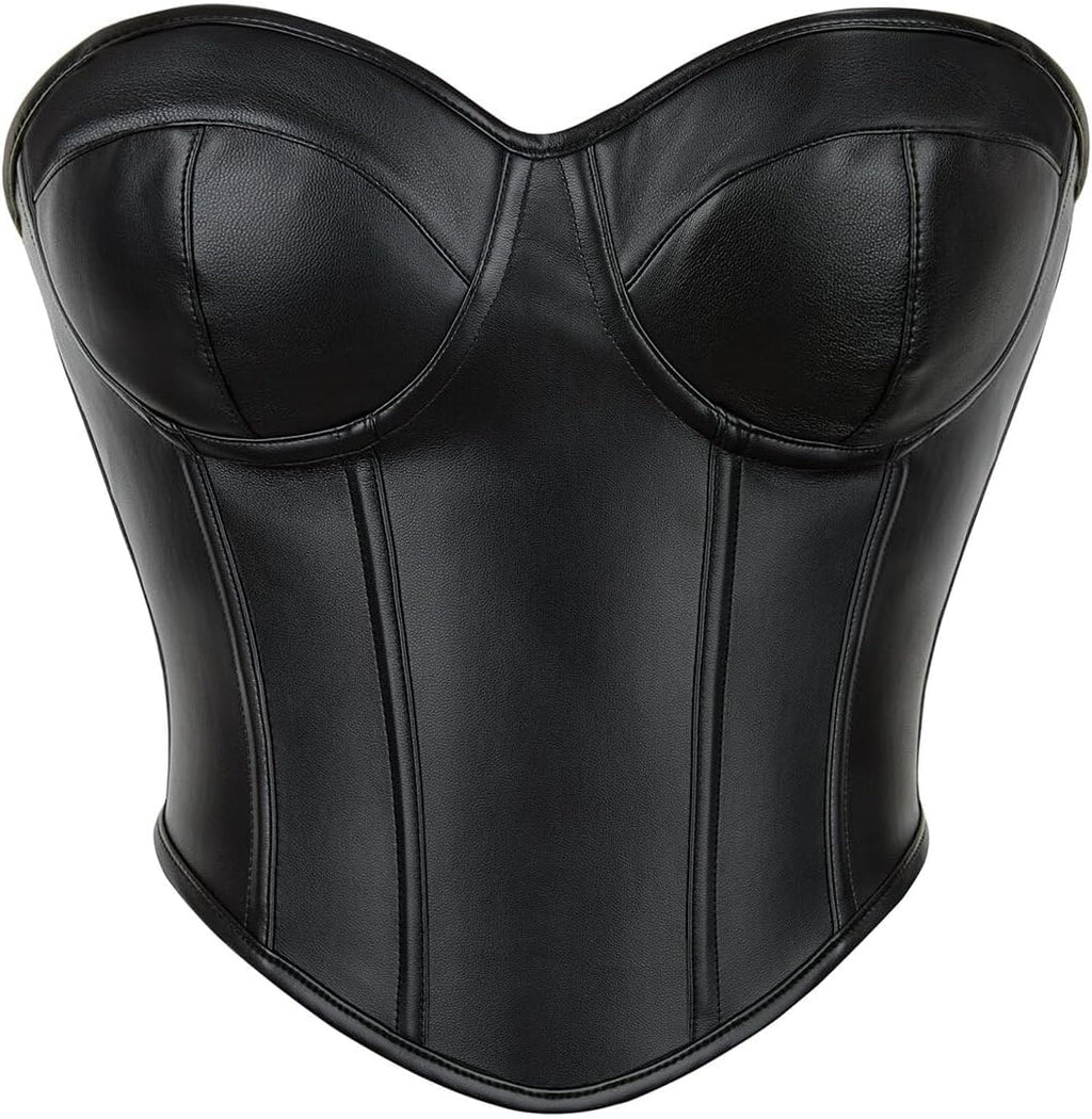 SHYMMUO Women Black Corset Tops Satin Summer Going Out Strapless Bustier Crop Top for Party,Gothic,Halloween Costumes