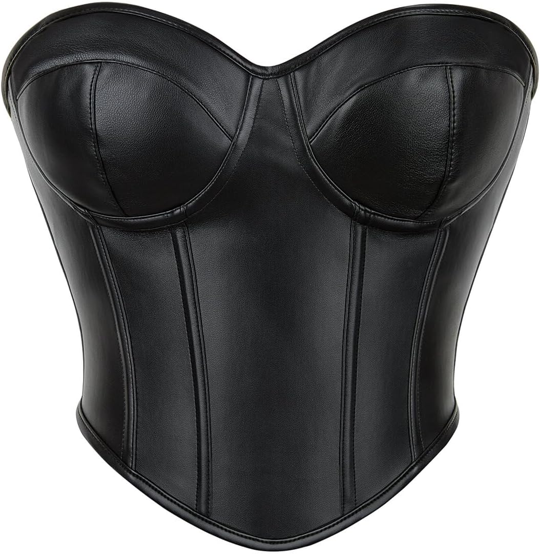 SHYMMUO Women Black Corset Tops Satin Summer Going Out Strapless Bustier Crop Top for Party,Gothic,Halloween Costumes