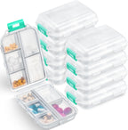 Meekoo 8 Pcs Travel Pill Organizer Pocket Portable Pill Case Daily Container Small Container Medicine Travel with 10 Compartments for Purse Fish Oil Medicine(Clear White)
