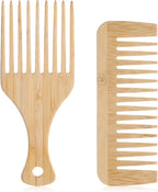 2 PCS Wooden Hair Pick Bamboo Hair Comb Pick for Beard Wide Tooth Comb Beard-Pick No Handle Wide Tooth Wooden Combs for Long Hairs Beard Women Men
