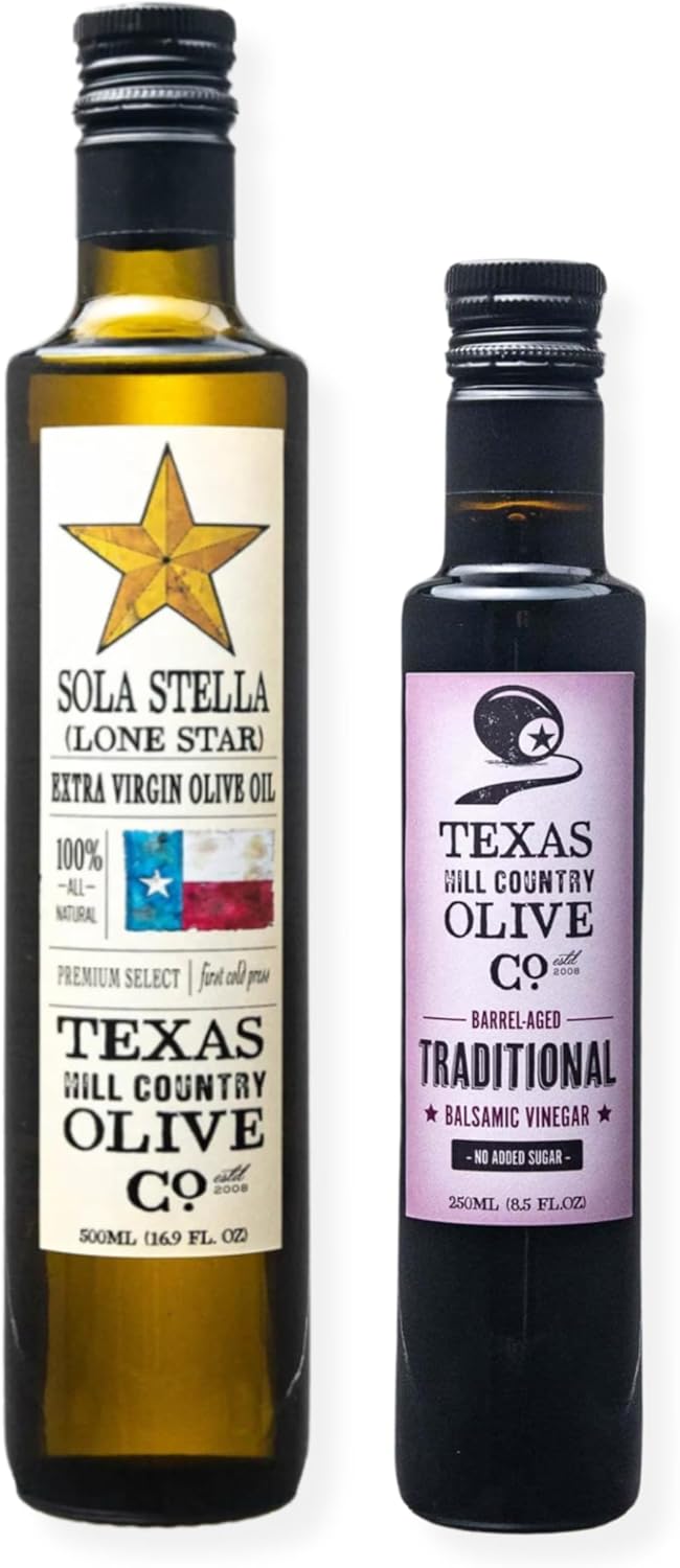Olive Oil and Balsamic Vinegar Salad Set (Sola Stella Extra Virgin Olive Oil 500ml, Traditional Balsamic Vinegar 250ml)