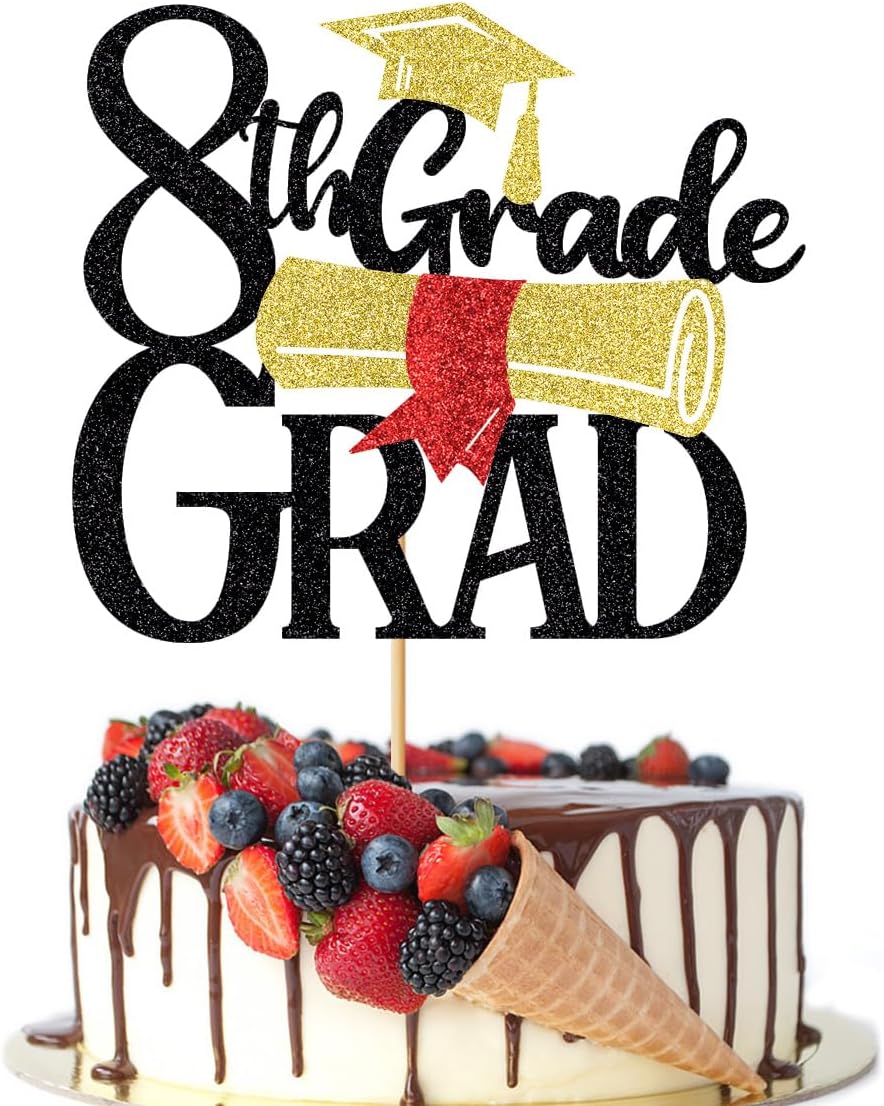 8th Grade Grad Cake Topper，Straight Outta 8th Grade Cake Topper,2026 Grad Cake Decorations,Boys Girl Eighth Grade Graduation Party Decoration Supplies