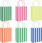 Whaline 24 Pcs Colorful Paper Gift Bag Treat Bags with Handles Stripe Scalloped Candy Goodie Bags for Party Favors Supplies