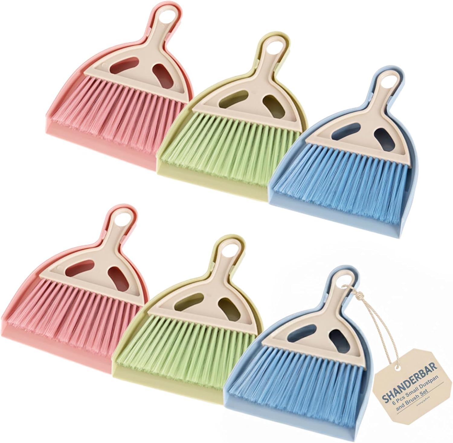 6 Pcs Small Dustpan and Brush Set, Whisk Broom Dust Pan with Handle, Nesting Tiny Dust Pan with Brush Mini Hand Broom and Dustpan Set for Cleaning Home, Classroom, Countertop, Keyboard, Car & Pet Nest