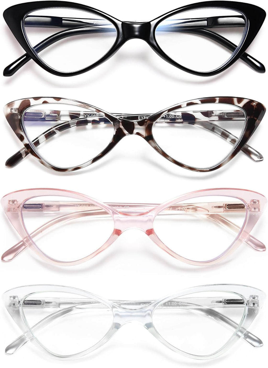 EYEURL 4-Pack Reading Glasses for Women, Fashion Cat Eye Blue Light Blocking Readers with Spring Hinges,1.50 Anti-Glare/UV Rays