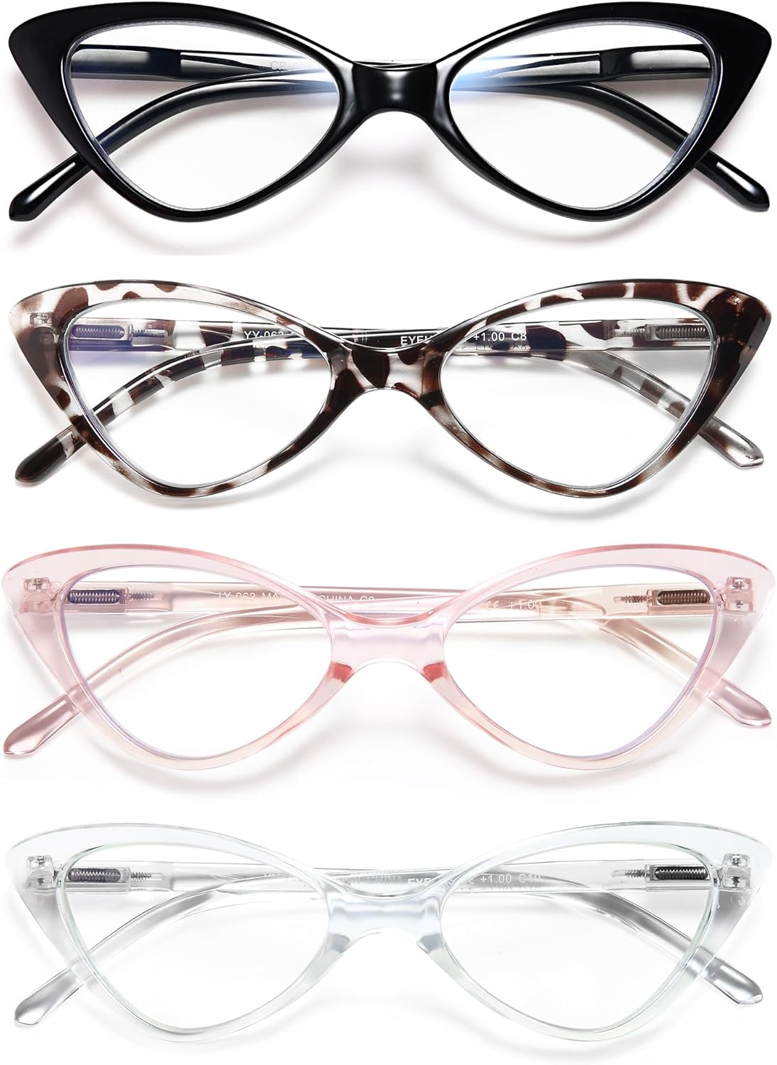 EYEURL 4-Pack Reading Glasses for Women, Fashion Cat Eye Blue Light Blocking Readers with Spring Hinges,1.50 Anti-Glare/UV Rays