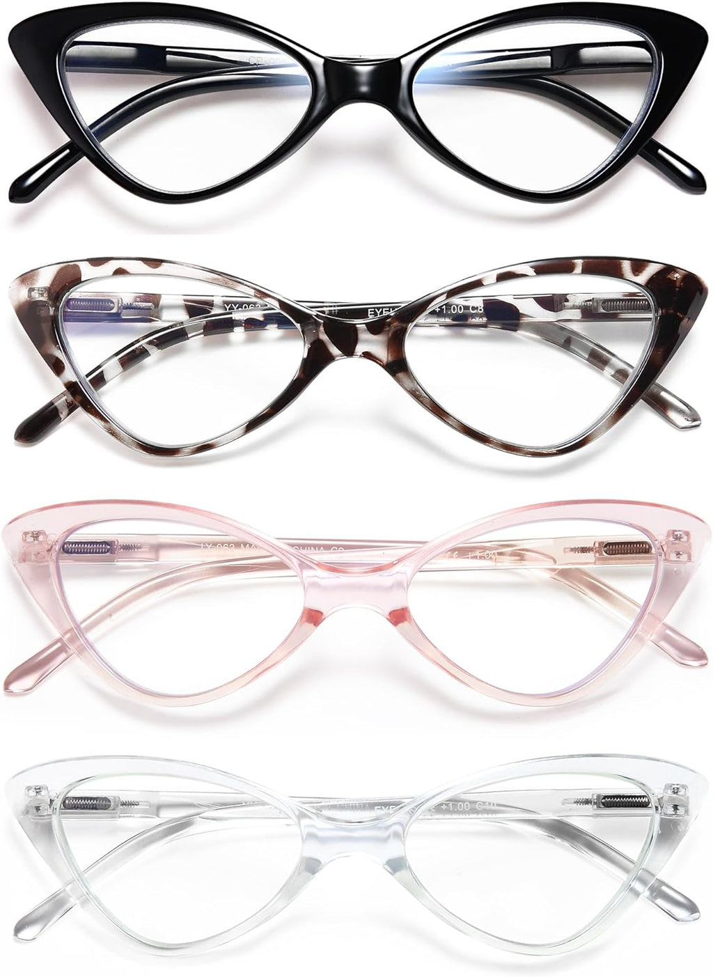 EYEURL 4-Pack Reading Glasses for Women, Fashion Cat Eye Blue Light Blocking Readers with Spring Hinges,1.75 Anti-Glare/UV Rays