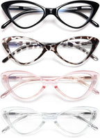 EYEURL 4-Pack Reading Glasses for Women, Fashion Cat Eye Blue Light Blocking Readers with Spring Hinges,1.75 Anti-Glare/UV Rays