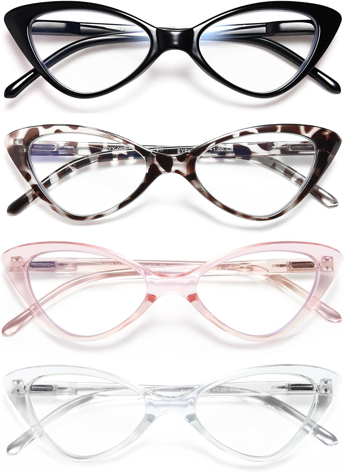 EYEURL 4-Pack Reading Glasses for Women, Fashion Cat Eye Blue Light Blocking Readers with Spring Hinges,1.75 Anti-Glare/UV Rays