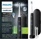 Philips Sonicare ProtectiveClean 5300 Rechargeable Electric Toothbrush, with Pressure Sensor, 3 Cleaning Modes, SmarTimer and QuadPacer, with 2 Bonus Brush Heads, Travel Case, Black, Model HX6423/34