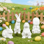 Wowagoga 4 Pcs Easter Bunny Figurines Decor, White Mini Resin Rabbit Figurines, Spring Decorations for Home Living Room Bedroom Office Desktop, Tabletop Mantel Shelf Party Decor Ornaments Gifts