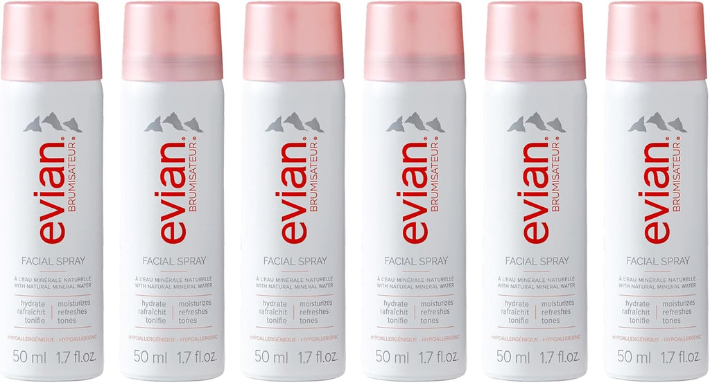 Evian Facial Spray 1.7 oz - Hydrating Mineral Water Mist for Face & Skin - Refreshes Makeup and Tones Skin - TSA-Approved Mini Facial Spray Set for Daily Skincare Hydration