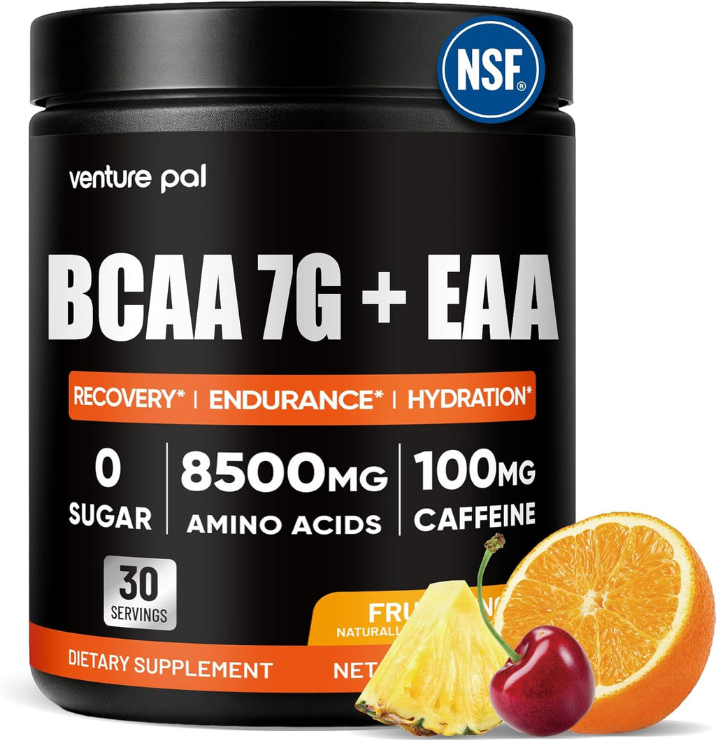 Sugar Free 7g BCAA + EAA Powder | Supports Muscle Recovery, Growth, Strength & Endurance – 9 Essential Amino Acids with L-Glutamine, Caffeine, Vitamin & Electrolyte for Energy & Hydration, Gluten Free