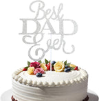 1 Pack Happy Father’s Day Cake Toppers, Glitter Cake Bunting Decor Best Dad Ever Love Father Cake Picks Party Decorations Supplies(Best DAD Ever, Silver)