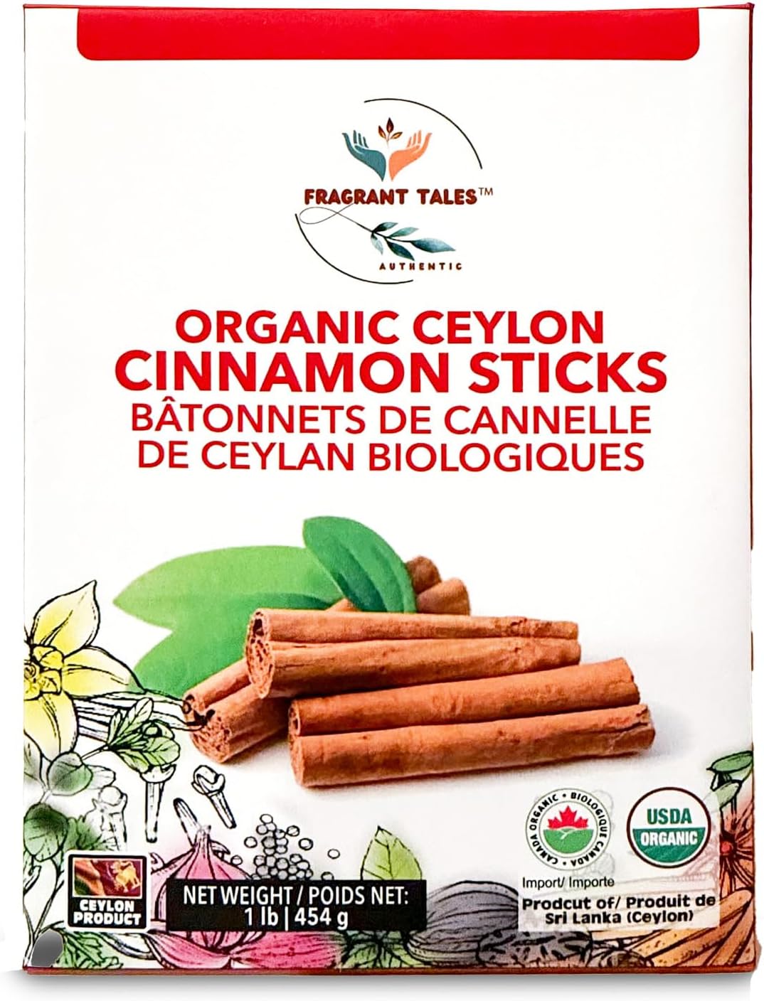 Premium Organic Ceylon Cinnamon Sticks - 1 LB (454g), True Ceylon, USDA Certified, Non-GMO, Gluten-Free, Pure Sri Lankan Cinnamon for Cooking & Baking