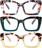 REAVEE Oversized Square Reading Glasses for Women, Blue Light Blocking Large Frame Computer Readers Spring Hinge