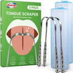 Metal Tongue Scraper for Adults & Tongue Cleaner (2 Pack), Stainless Steel Scrapers with Travel Cases, Reduce Bad Breath & Remove Tongue Coating, Smooth U-Shape Design