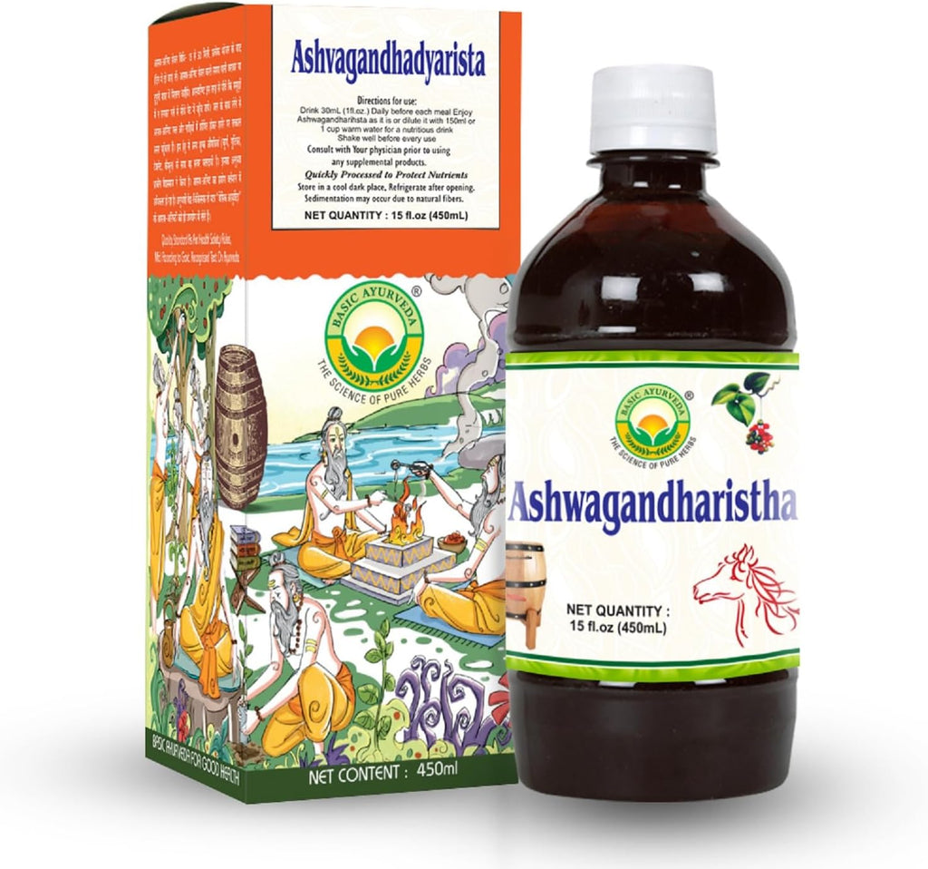 Basic Ayurveda Ashwagandharishta | 16.23 Fl Oz (480ml) | Gluten-Free, Non-GMO & Vegan